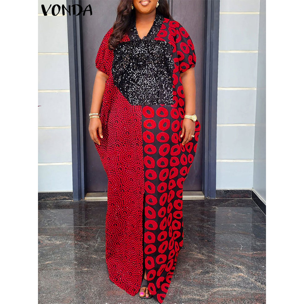 Plus Size 5XL VONDA Women Vintage Long Maxi Dress Indie Folk Patchwork Printed Vestidos 2025 Summer