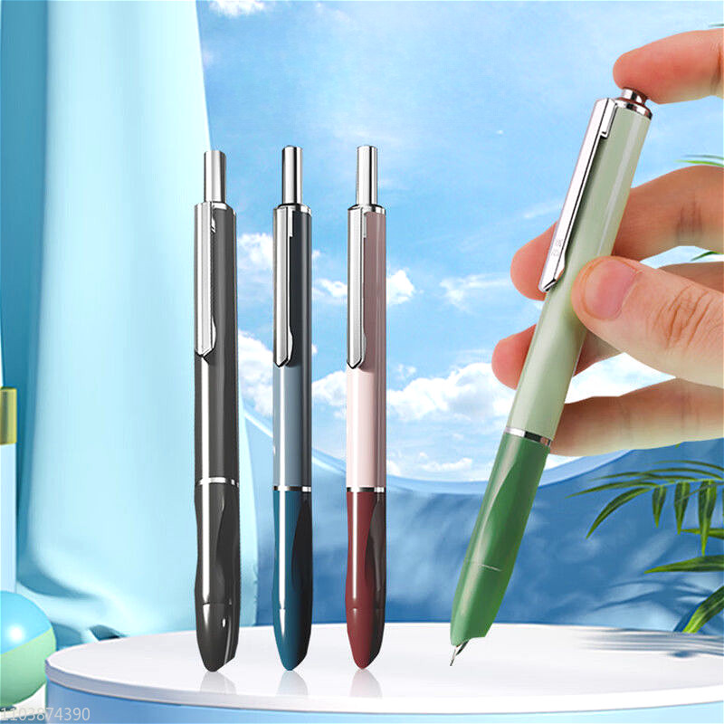 OASO Press Fountain Pen Metal Retractable Fine 0.5mm Nib Ink Pen School Stationery Student Pen Set E