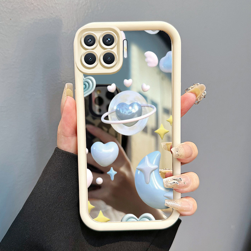 Casing Hp Untuk OPPO A93 F17 Pro OPPO Reno 4F Reno 4 Lite Case 3D Blue Star Moon Makeup Cermin Elega