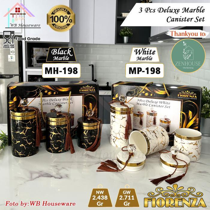 FIORENZA 3pcs toples duluxe marble series keramik set / food jar / canister set/ toples penyimpanan