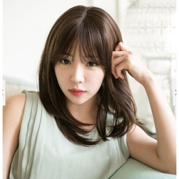 Wig Rambut Wanita Sintetis Lurus Natural Poni Fashion Korea Original