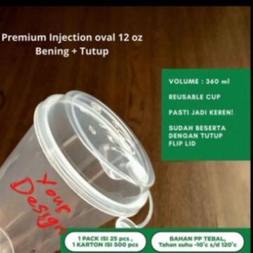 Sablon Printing Cup Injection 12 Oz oval + tutup dan stoper