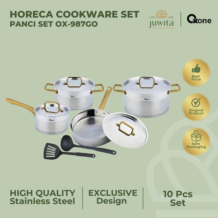 Oxone OX987GO Panci Set Horeca Cookware Set Stainless Steel High Quality Gold Emas Handle