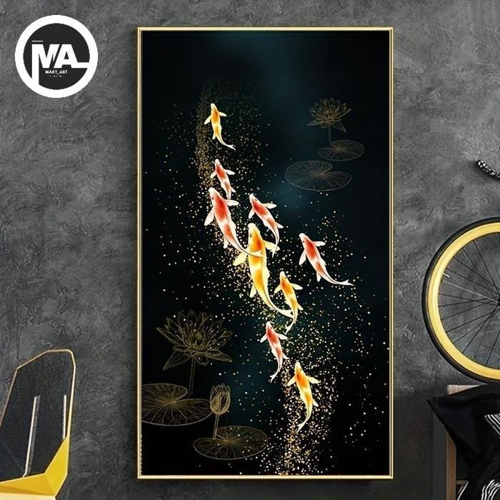 lukisan ikan koi 9 ekor aesthetic lukisan ikan koi fengshui hiasan dinding aesthetic lukisan vintage