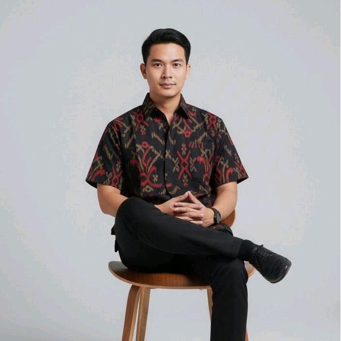 KEMEJA ENDEK PRIA BALI KEMEJA MOTIF BAMBU KEMEJA MOTIF Kemeja Endek Bali Motif Bambu, Baju Atasan