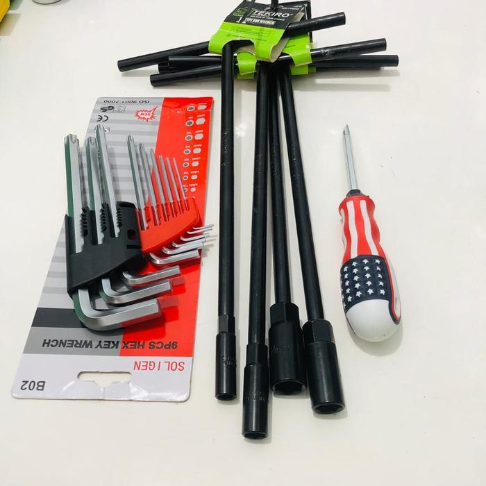 TEKIRO Kunci Sock T Set / Sok T Fullset 8 - 10 - 12 - 14 mm + Kunci L Long + L Bintang Set Kombinasi