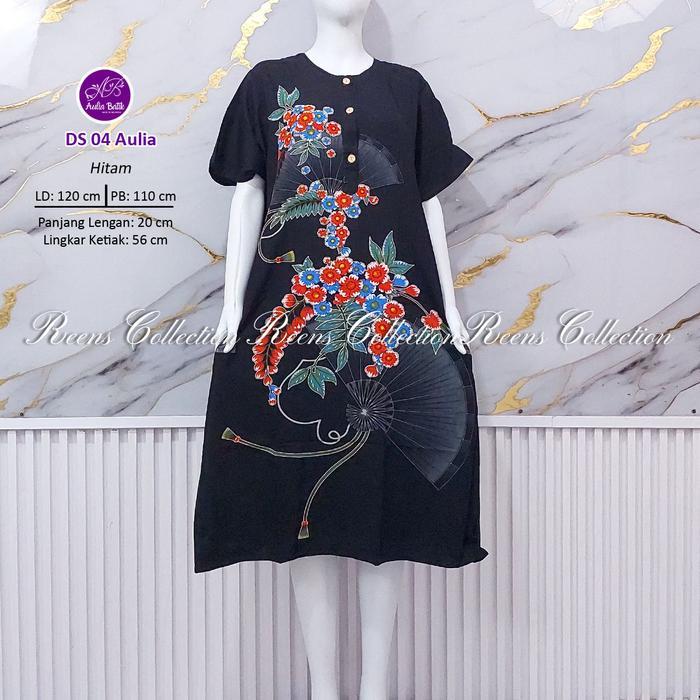 Santaibju- Batik Aulia Daster 04 Batik Print Daster Lengan Pendek Di Bawah Lutut Kancing Depan Busui