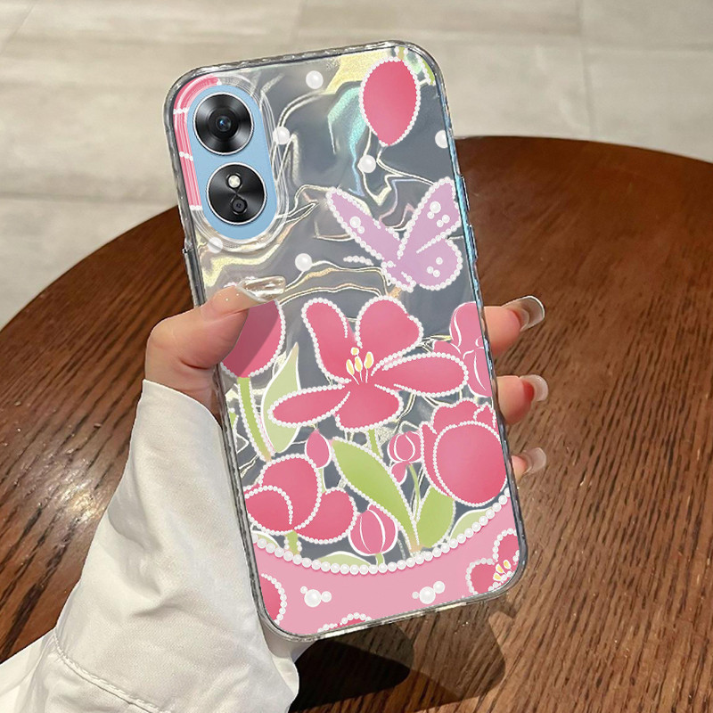 Casing Hp OPPO A17 OPPO A17K Case Casing Pola Lukisan Tulip HP Kasing Kasus ponsel transparan mewah 