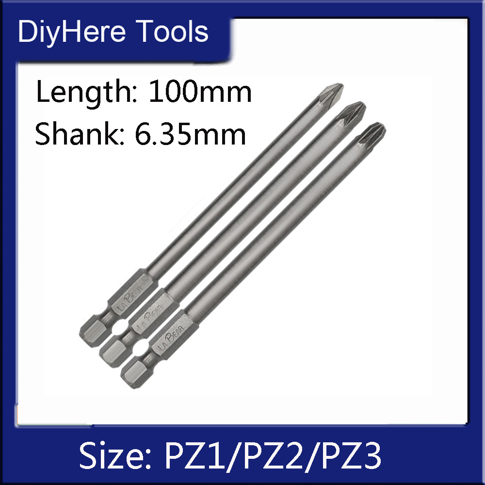 3Pcs PZ1 PZ2 PZ3 Screwdriver Bits Magnetic Pozidriv Screwdriver head 1/4" Hex Shank S2 Power Drill