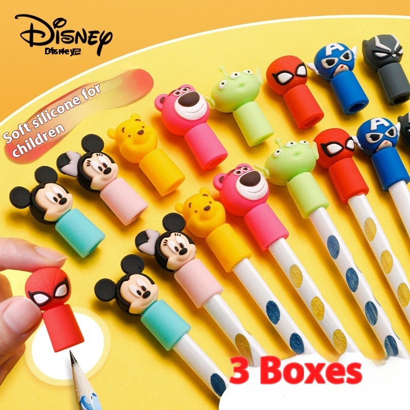Miniso Stationery Cute Cartoon Minnie Mickey Mouse Strawberry Bear Pen Cap 3d Silicone Pen Cap Kawai