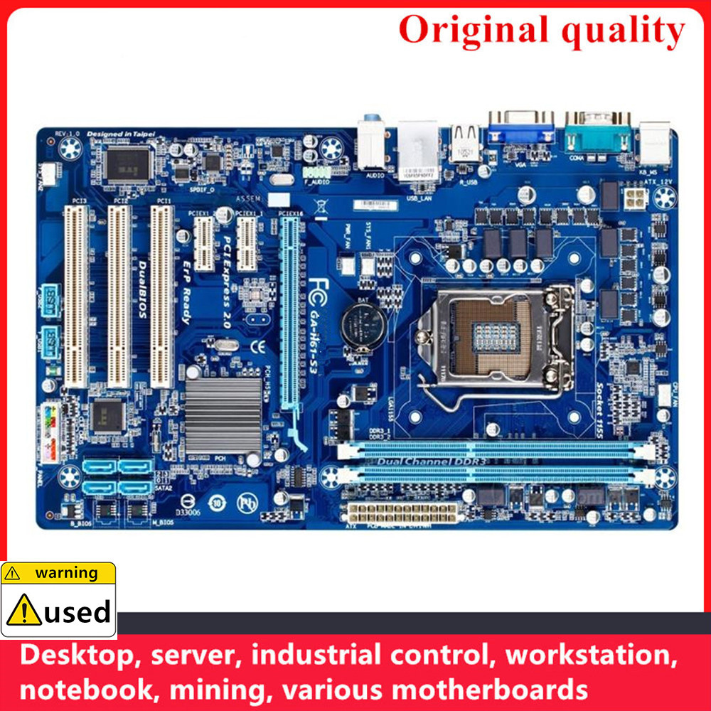 For GA-H61-S3 H61-S3 Motherboards LGA 1155 DDR3 16GB ATX For Intel H61 Desktop Mainboard PCI-E2.0 SA