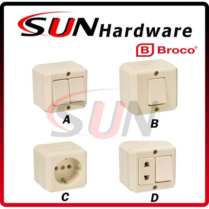 Saklar tunggal Seri Engkel Stop Kontak Colokan Listrik Broco New Gee OB Tempel Tembok