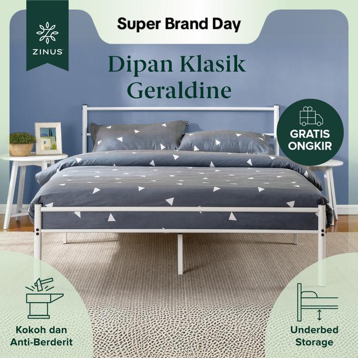 Zinus Tempat Tidur Ranjang Besi Geraldine / Warna Putih / Dengan Sandaran / Easy Assembly / Tinggi