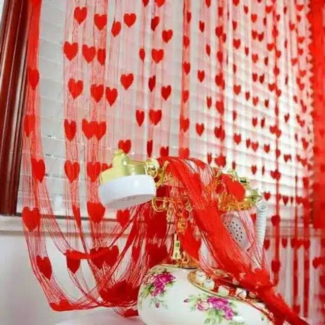 Tirai besar benang motif love tirai hiasan jendela pintu kamar gordyn cantik penghias rumah