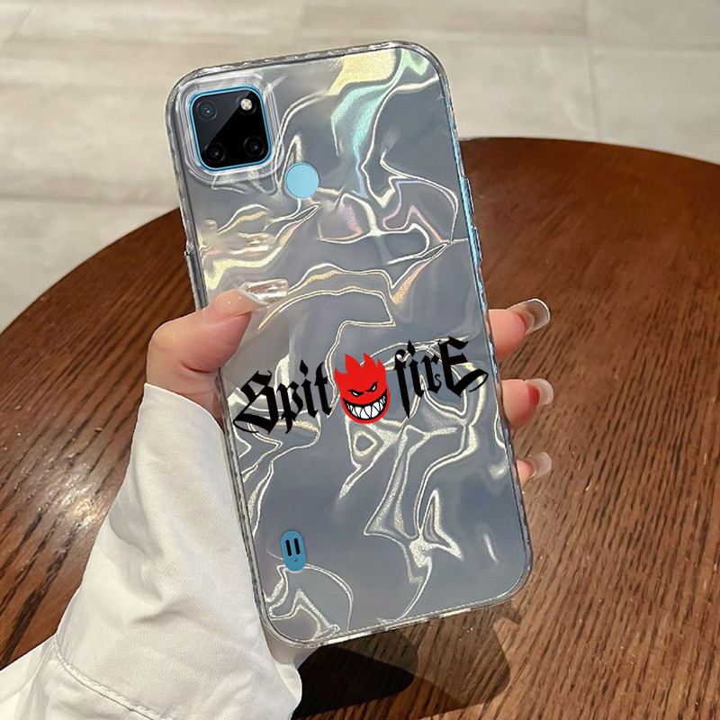 Casing Hp Untuk Realme C21Y C25Y C21 Case Casing Pola bola api HP Kasing Transparan Kasus premium po