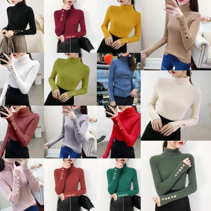 Iner Rajut 7017 Top Blouse Panjang Atasan Kancing On Baju Knitwear Wanita Casual Cewek Dewasa