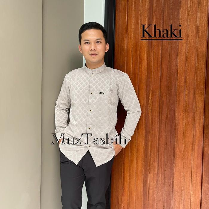 Muztasbih Baju Koko Pria Dewasa Kemko Sultan Embos Kemeja Pria Lengan Panjang Katun Songket Motif