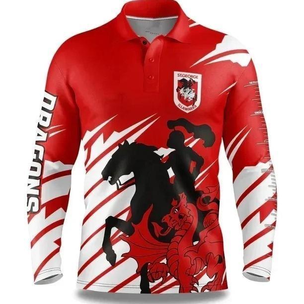2024 St George Illawarra Dragons Adult Fishfinder Fishing Shirt Rugby Jersey 2024/25 Dragons "Fish
