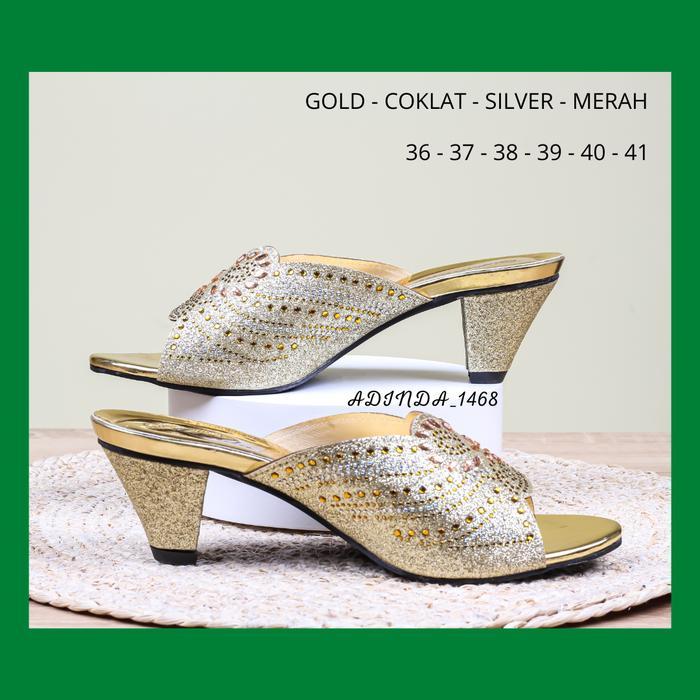 Sandal Wanita Pesta Model Payet 03 Wedges Selop High Heels 5Cm Terbaru