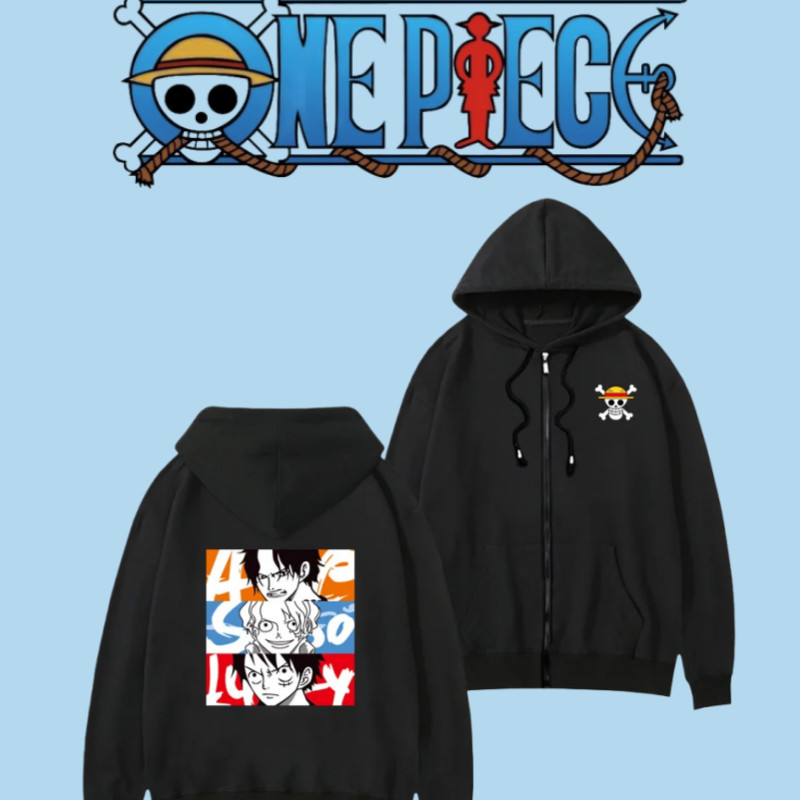 One Piece Zipper Hoodie Autumn/Winter Anime Hoodie Y2k Style Loose Oversized Hat Zipper Hoodie Straw