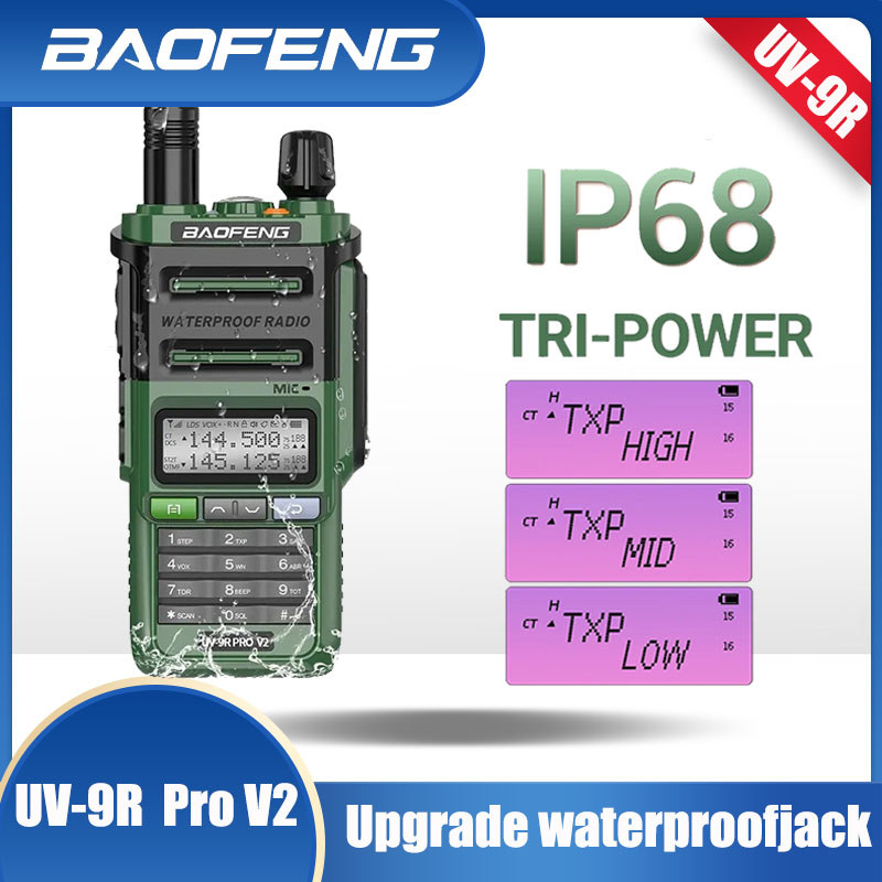 Baofeng UV 9R Pro V2 IP68 Waterproof Walkie Talkie Tri-Power Type-C Charger Dual Band Ham CB Radio T