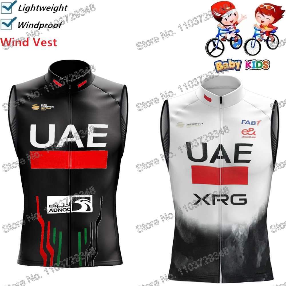 Kids UAE Team 2025 Cycling Vest Windbreaker Summer Wind Vest Boys Road Bike Jersey Sleeveless MTB