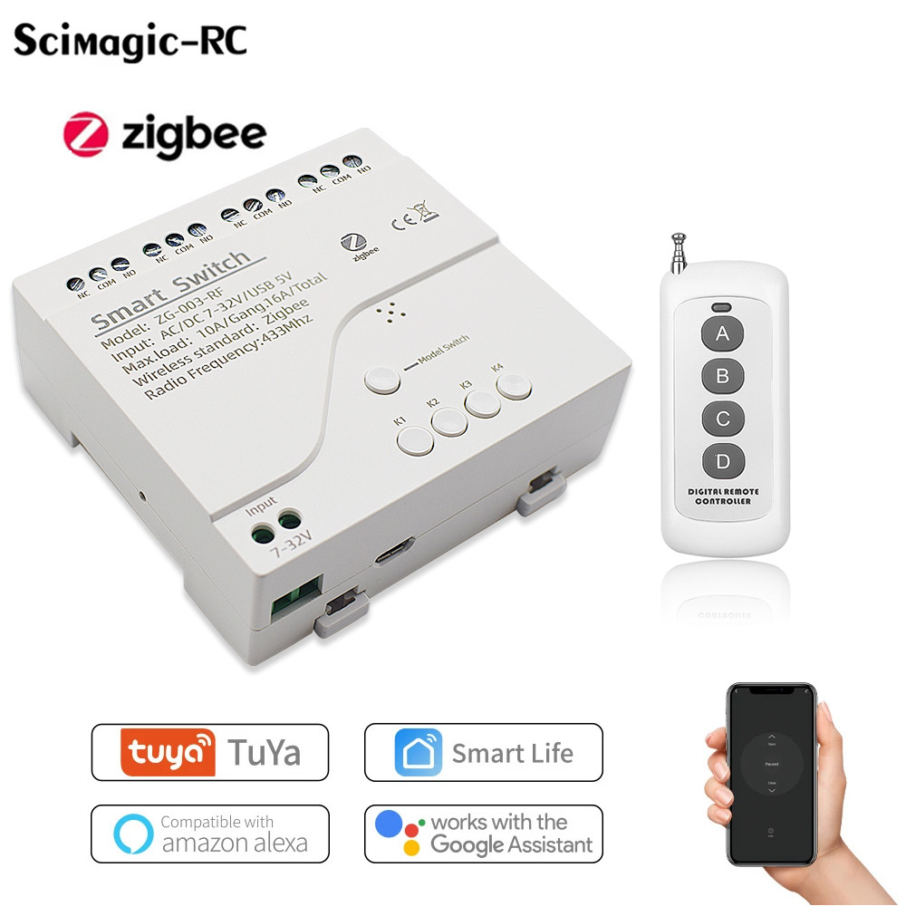 Tuya Zigbee Relay 4CH Smart Home Switch Module APP Remote Control Wireless Radio RF 433 4 Channel Re