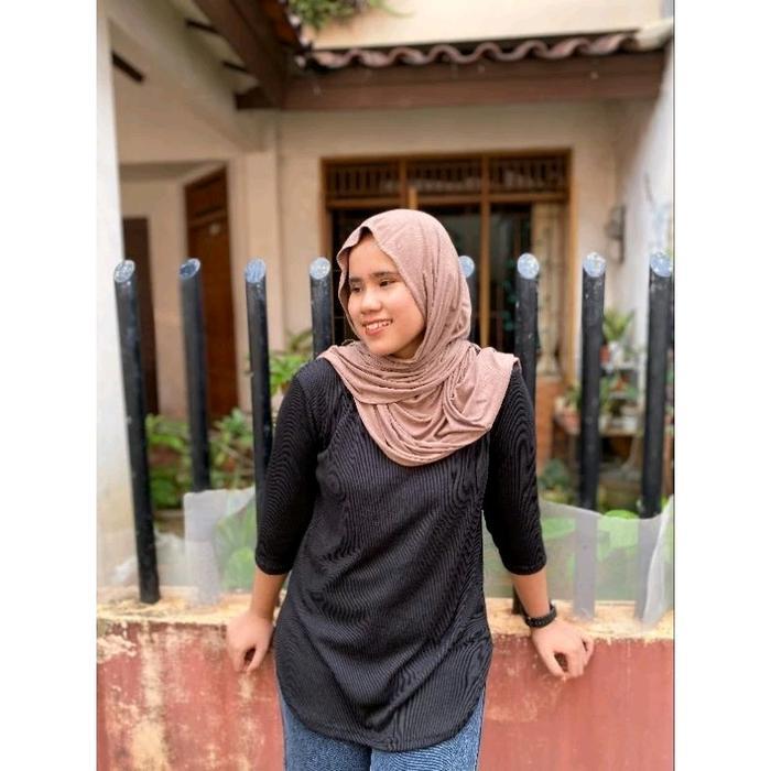 Promo Kaos Oversize Wanita Body Oval Lengan 7/8_Kaos Oneck Jumbo_Kaos Oversize Jumbo_Kaos Knit Rib