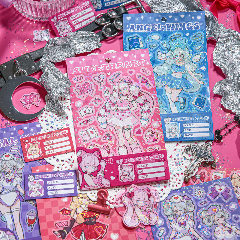 MOHAMM 1 Sheet Stationery Sticker Sweetheart with Laser Film Overlay for Scrapbooking DIY Decorative