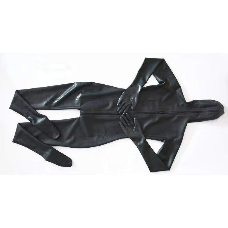 Handmade Man full cover latex catsuit with hood and socks attached gloves Rubber Bodysuit back