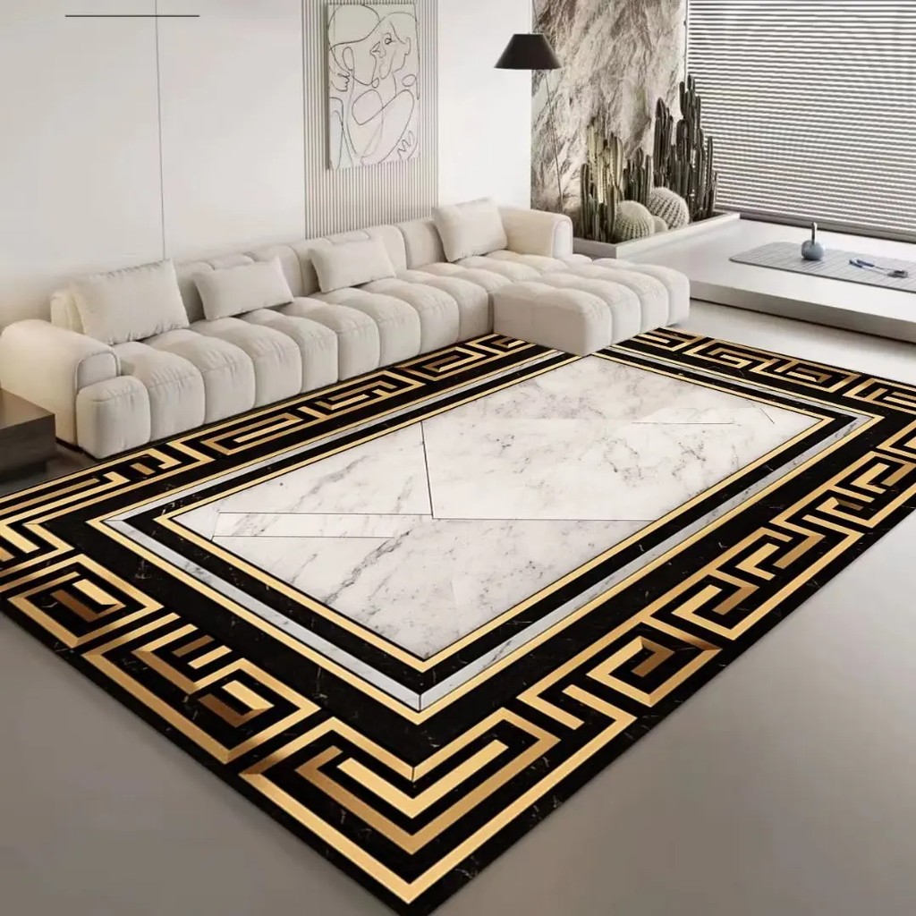 Luxury Gold border Large Living Room Carpet Modern Marble soft Bedroom Rug For Sofa Floor Mats For H