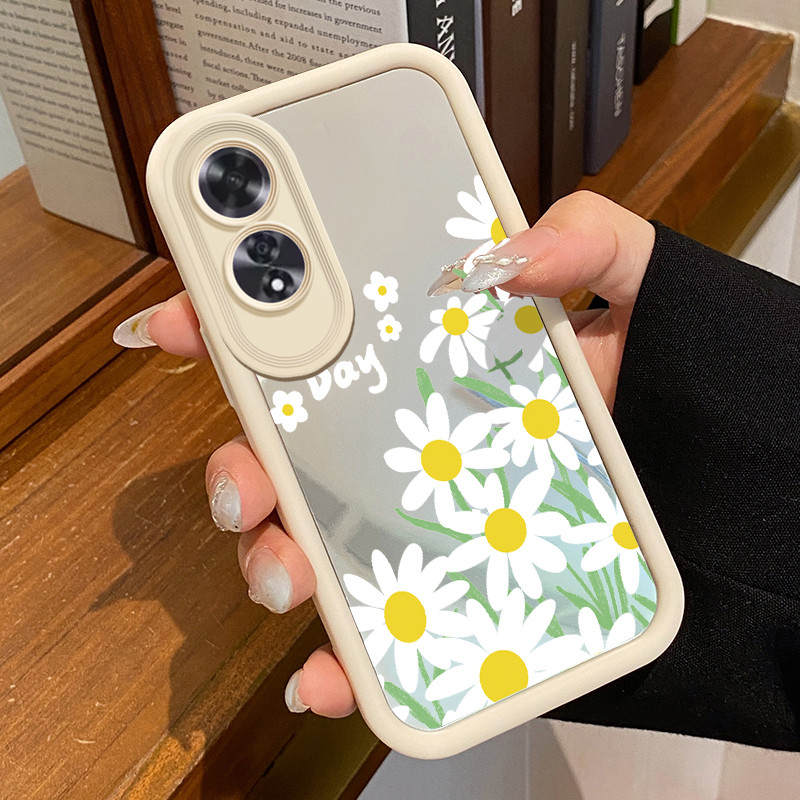 Casing Hp Untuk OPPO A60 Case Nice day Bunga aster Fancy Cermin 3D Painted Kesing Mirror Cesing sili