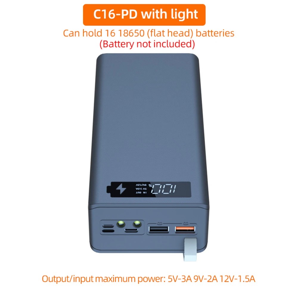 BEST PRICE C16 Power Bank Case 16*18650 USB Welding Free Power Bank Case Detachable Portable QC 3.0 