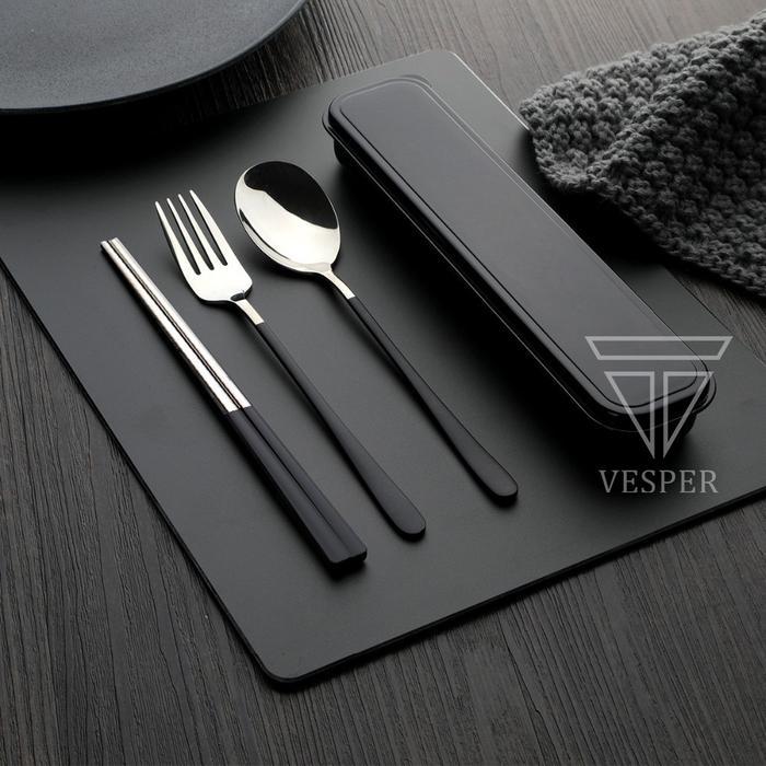 Sendok Garpu Sumpit Korea Stainless 304 Set Silver Series Color Handle Original