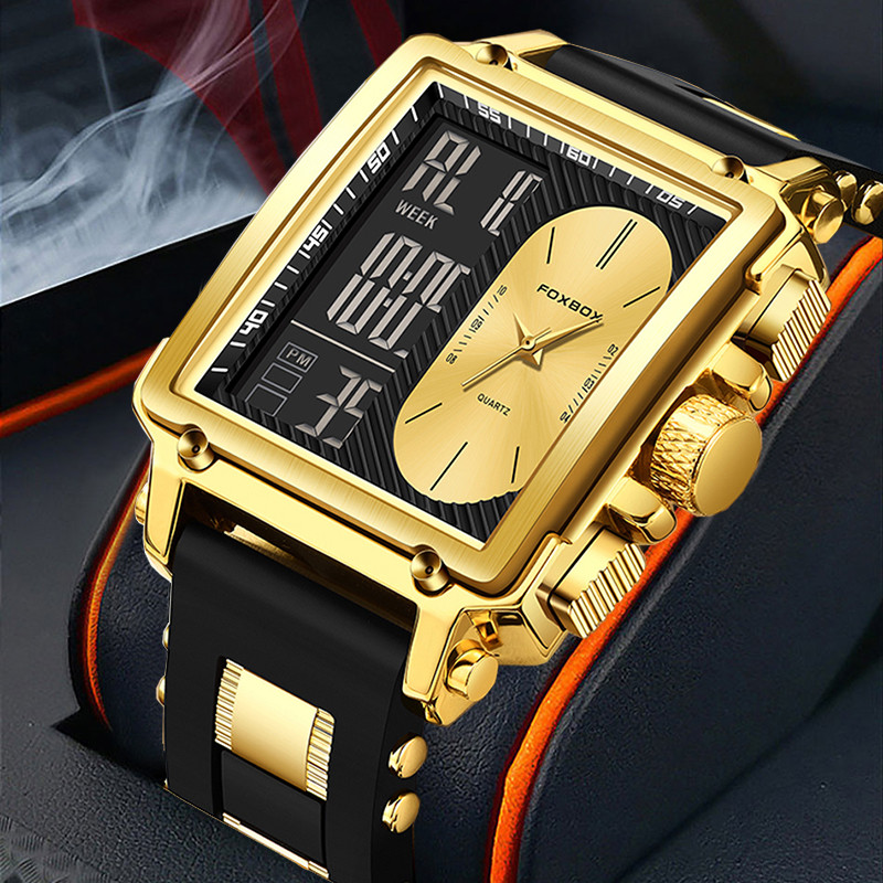 LIGE New Fashion Square Digital Watch Men Casual Sports Waterproof Men's Quartz Wristwatches FOXBOX