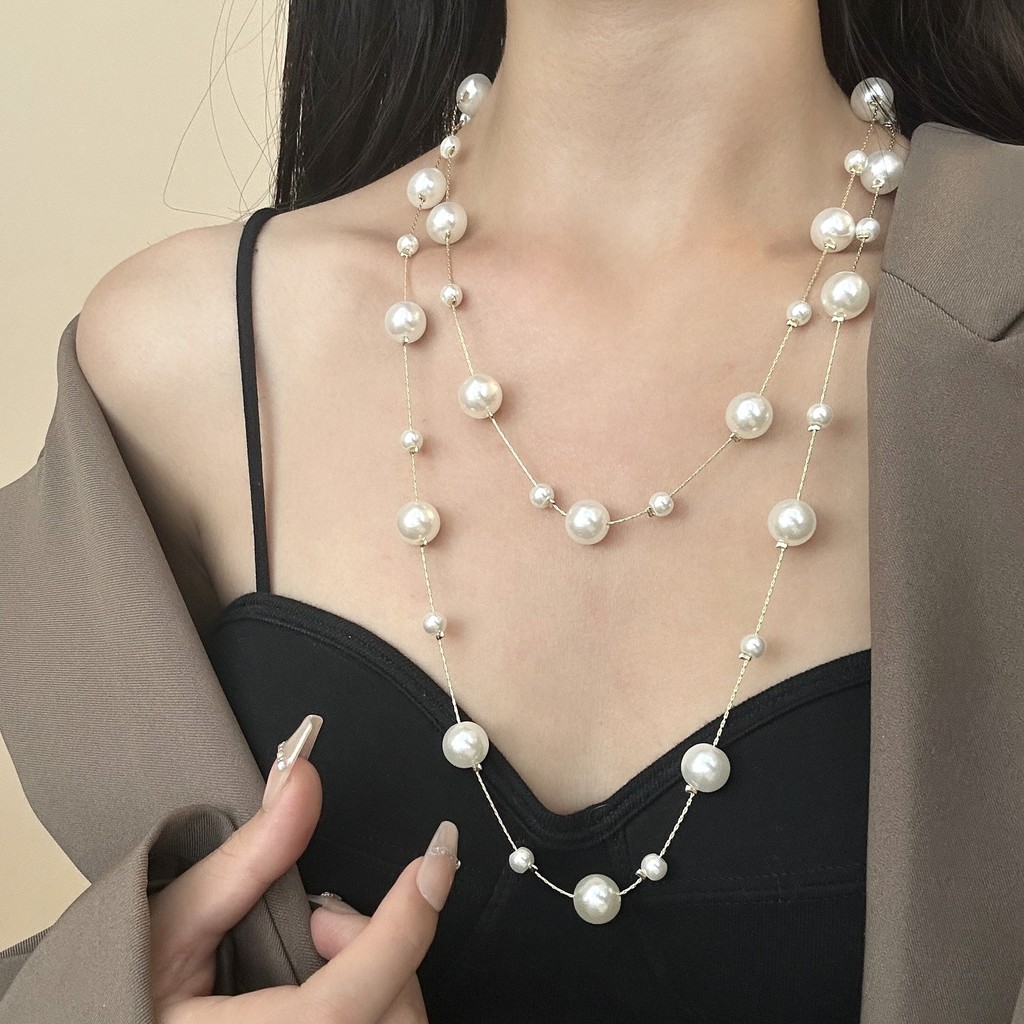 Starry Sky Pearl Multi Layer Necklace Long Multi Wearing Necklace For Girls and Women Friendship