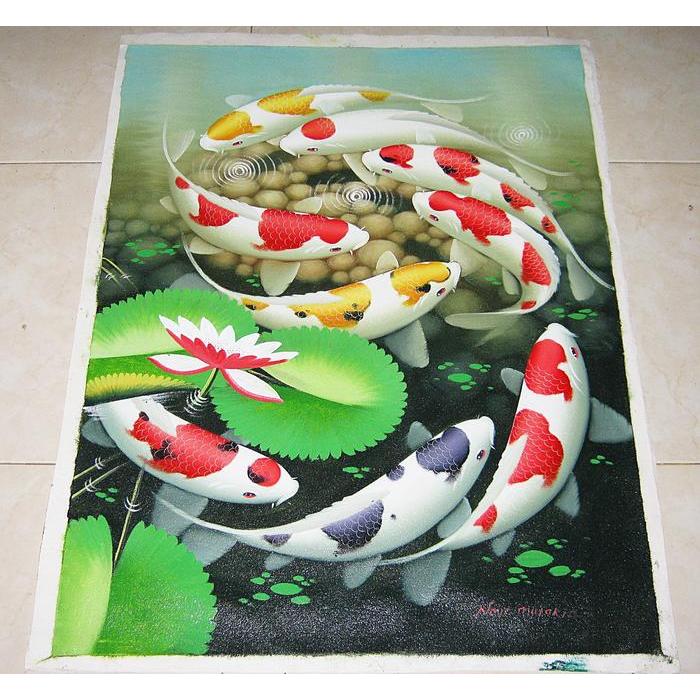 Lukisan Feng Shui Ikan Koi Berbentuk Angka 9 Warna Menarik