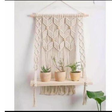 macrame ambalan HIASAN DINDING BAHAN TALI KATUN DAN KAYU