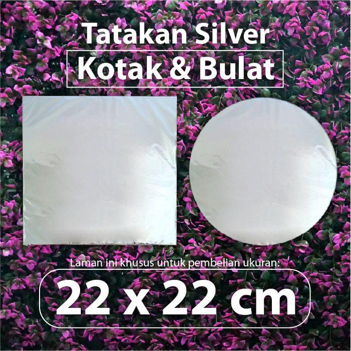 Tatakan Kue 22 x 22 cm Kotak dan Bulat Silver - Alas Kue Tart