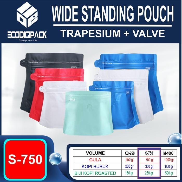 KEMASAN KOPI 250 GRAM TRAPESIUM STANDING POUCH VALVE S-750 ZIPPER PACKAGING COFFEE BAG PREMIUM GRADE