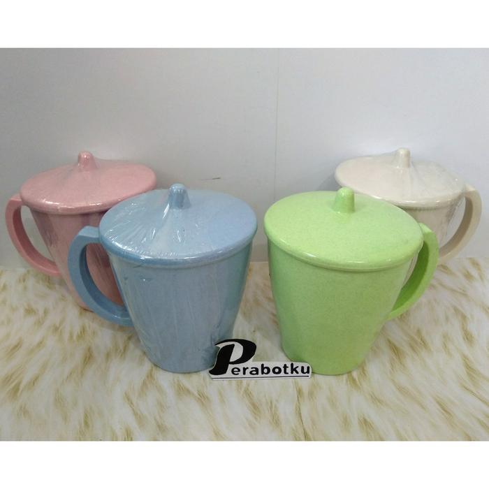 Onyx Gelas Mug Cangkir Gagang + Tutup Melamine Warna Polos 680 Ml / Gelas Melamin Besar Original