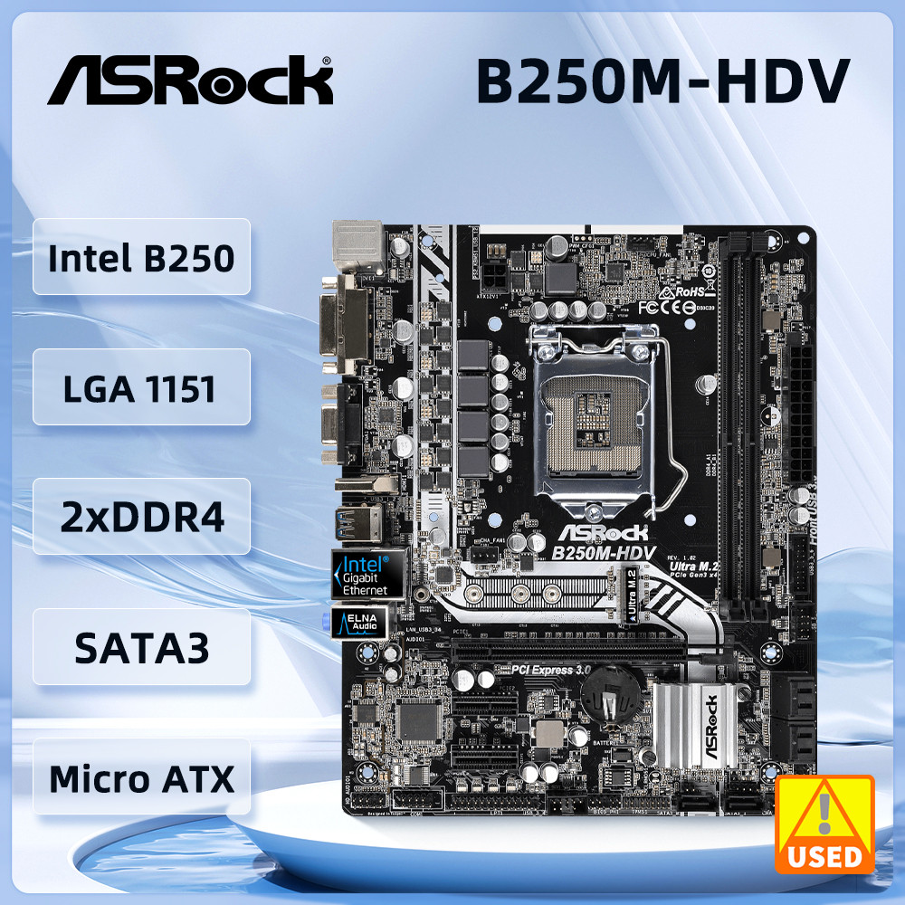 ASRock B250M-HDV Motherboard LGA1151 intel B250 support i5-7600 i5-6500 i3-6300 G4560 cpu DDR4  32GB