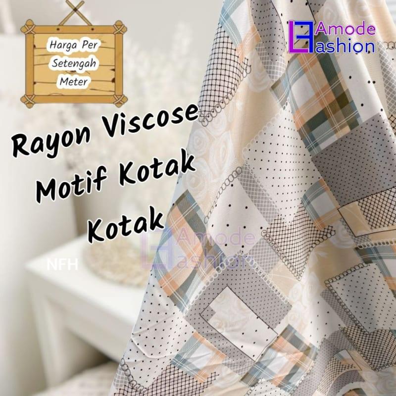 Kain Rayon Viscose Motif Kotak Kotak