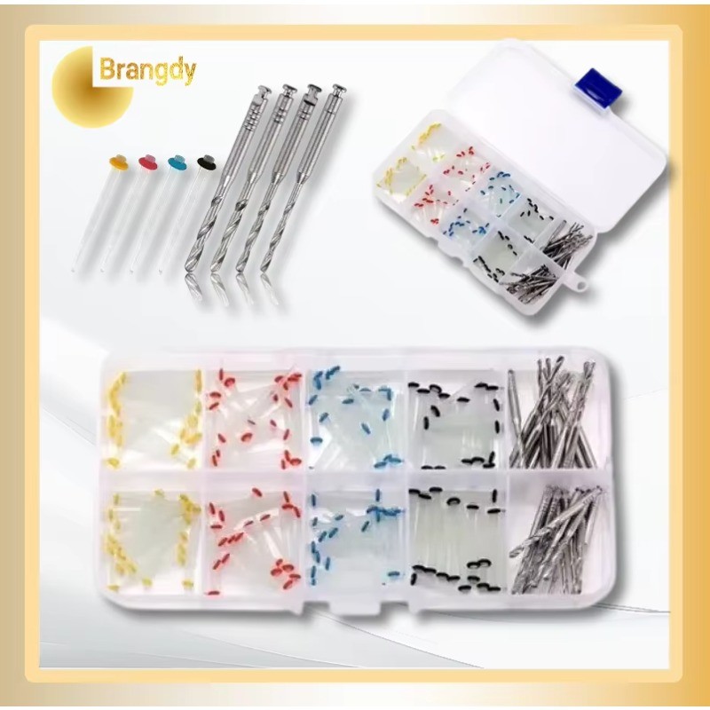 Dental Multi-sizes Fiber Post with Drill Kit Straight Screw Quartz Glass Fiber Resin Post Root Canal