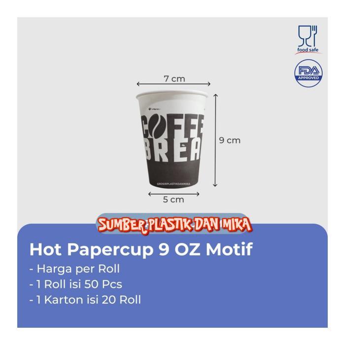 PAPER CUP 9 OZ POLOS PUTIH / 9 OZ MOTIF ISI 50 PCS
