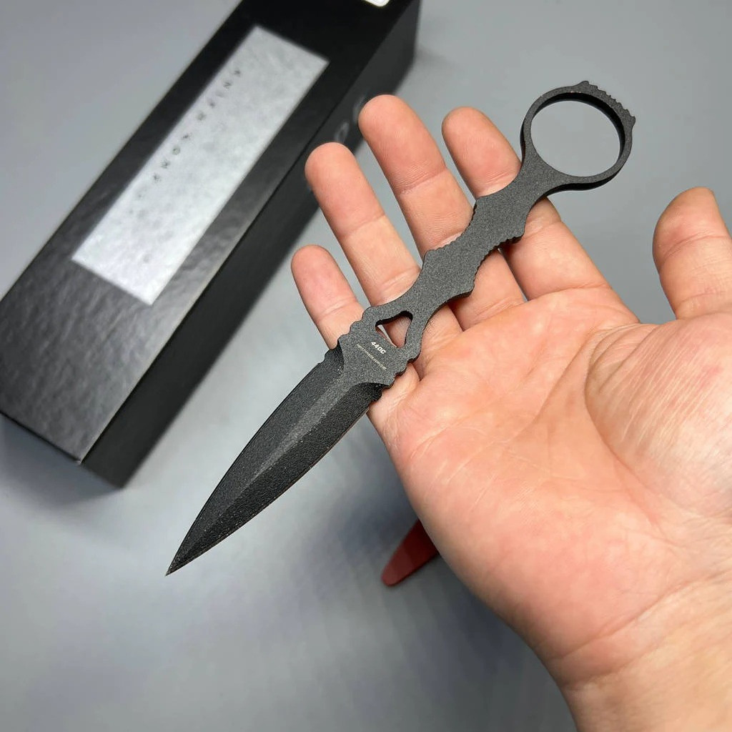 176 SOCP Blackout with Kydex Sheath 440C Blade Tactical Knife Bushcraft Mini Pocket Survival Camping