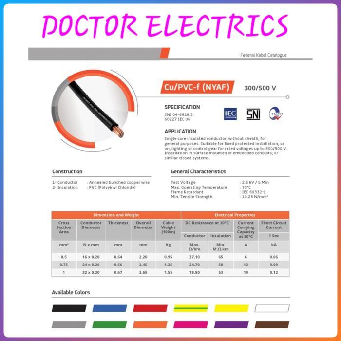 FEDERAL Kabel Serabut Cable NYAF 2.5mm 2,5mm 1x2.5mm @Roll=100mtr