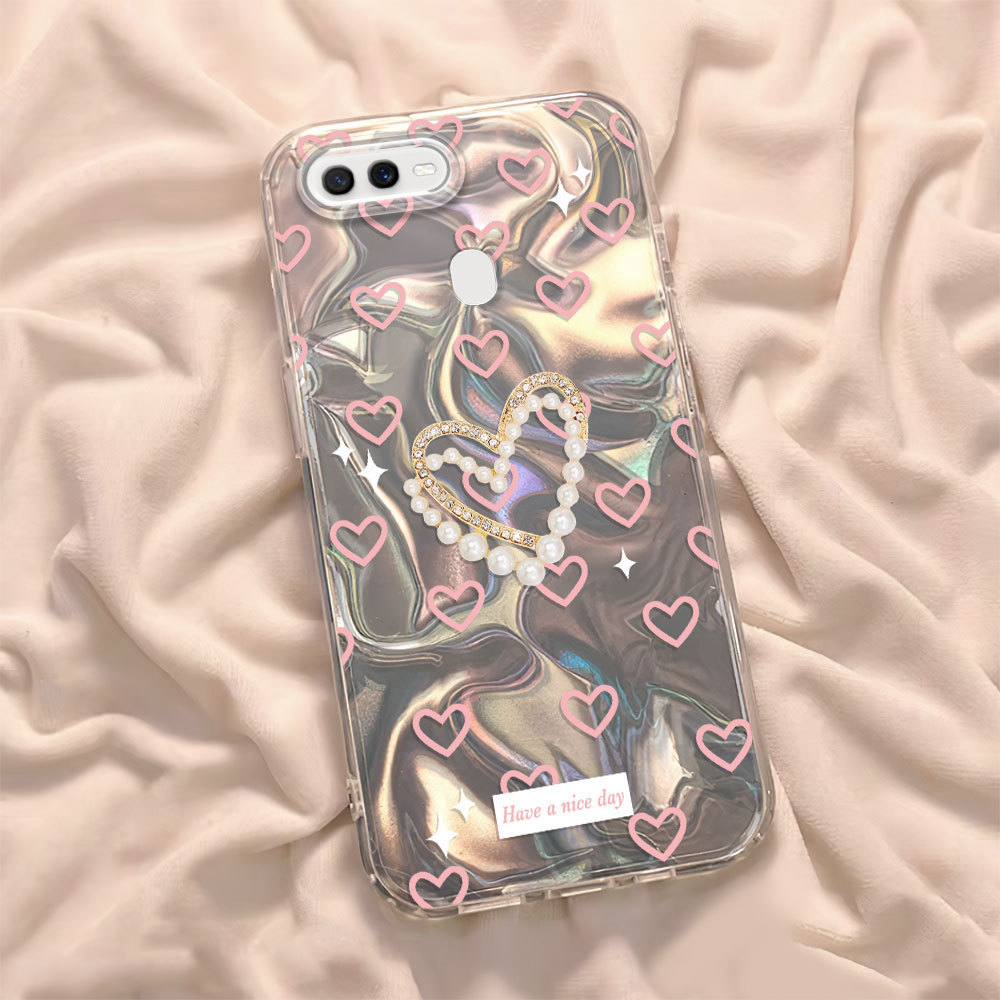 Casing Hp Untuk OPPO A12 A5S A7 A12S A11K Phone Case Cassing Riak Air Cover Cassing Love Heart Pearl