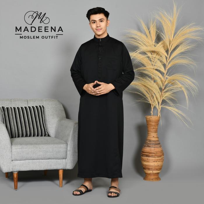 JUBAH HITAM DEWASA JUBAH MADANI PREMIUM JUBAH PRIA MUSLIM PANJANG