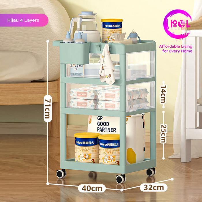 [POL] RAK TROLI DORONG BAYI RODA RAK PENYIMPANAN SERBAGUNA TROLI PENYIMPANAN LEMARI DORONG BAYI